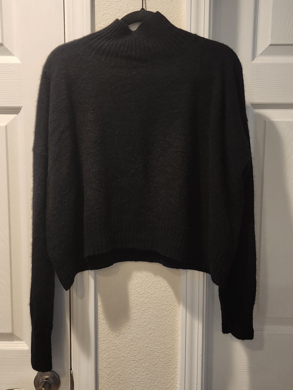 Free People Black Cropped Mock Neck Cashmere Sweater